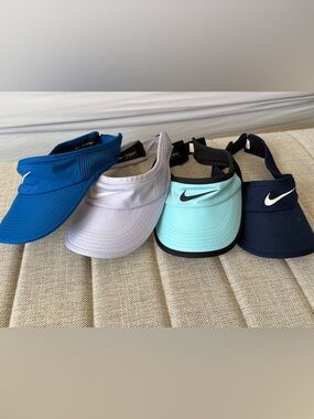 Lot of 4 Nike Featherlight Dri-FIT Visors in Navy, Blue, Light Blue, & Lavender